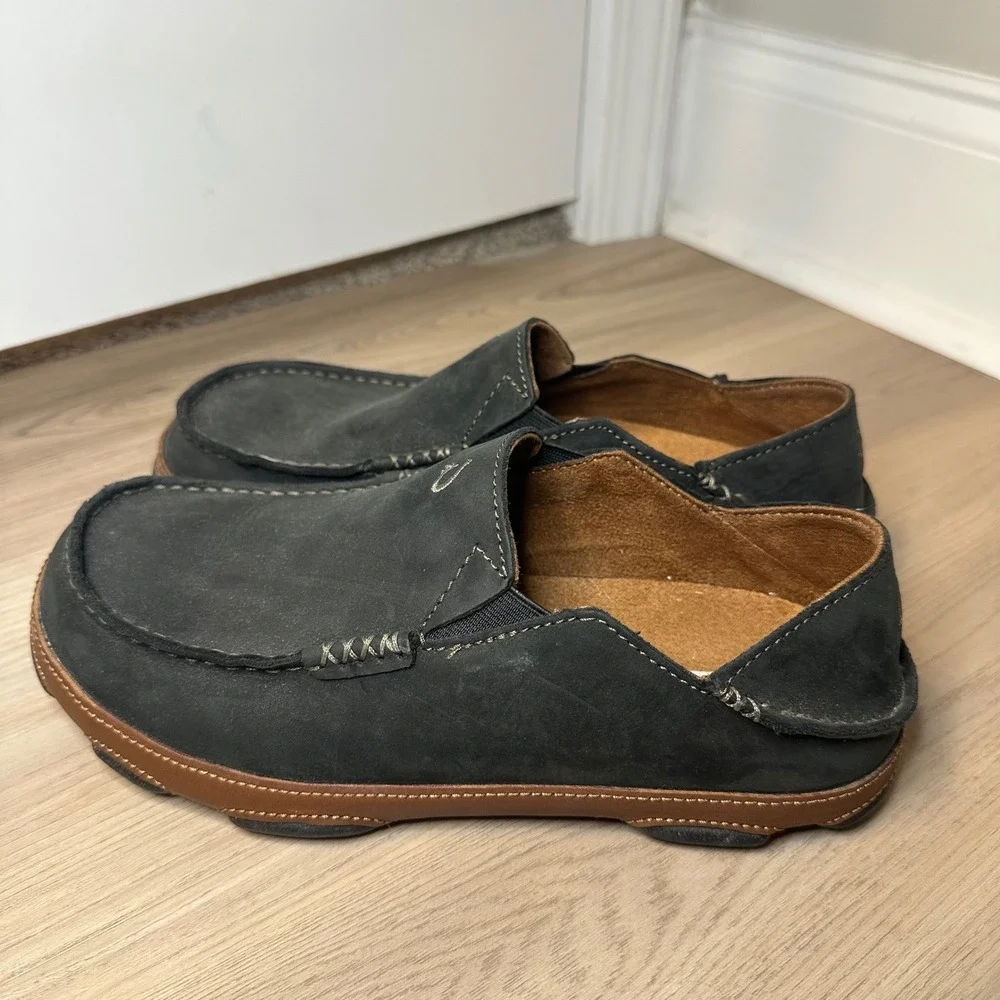 Olukai Moloa Shoes Men's 8 Black Leather 7225SK